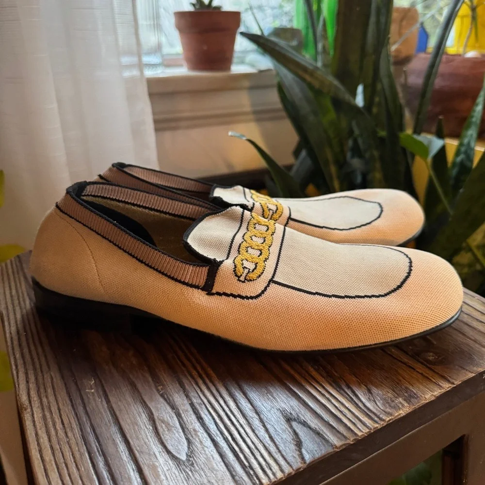Marni Mens Knit Trompe L'oeil Chain‎ Loafers Cream Black Made in Italy Size 43